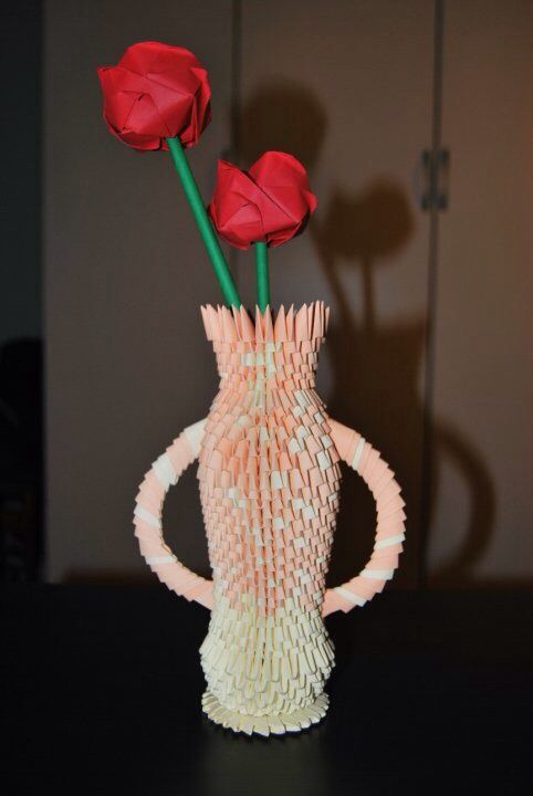 Jarrón y Rosas. Origami 3D 1