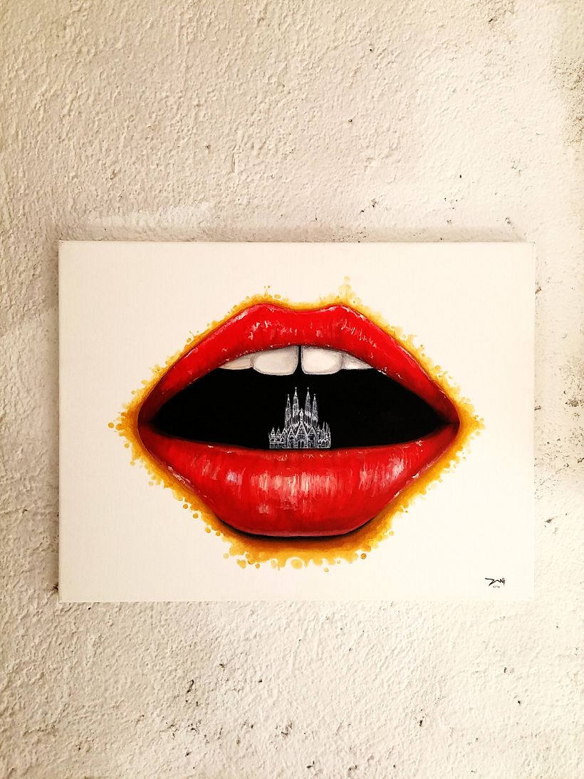 Pintura al Óleo - "Barcelona Boca A Boca"  -1