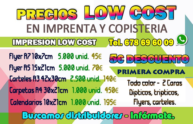 Buscamos distribuidores. 1.000 tarjetas doble cara a todo color. Plastificadas en brillo. Precio cliente 25€. Infórmate. 1