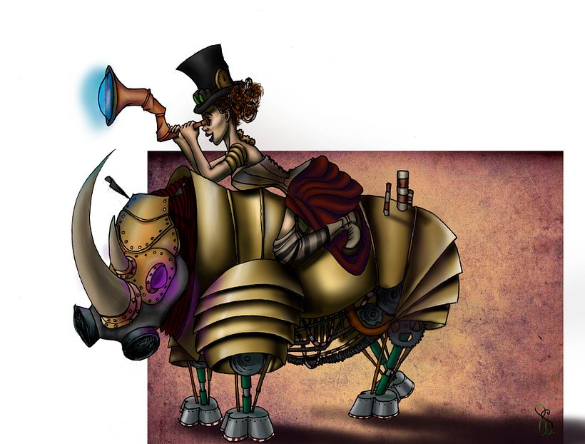 Steampunk woman & her rhino 0