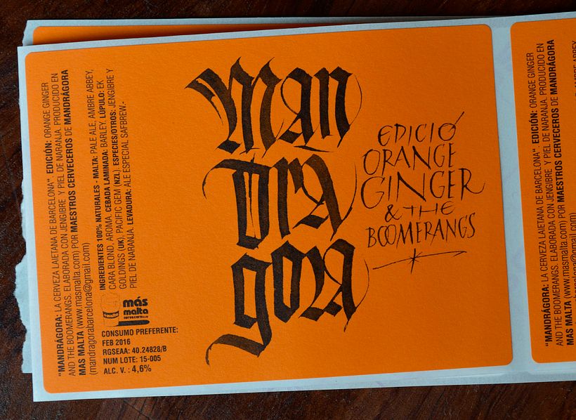 Mandràgora. Edición Orange Ginger & the Boomerangs. Cerveza con jengibre y naranja. 0