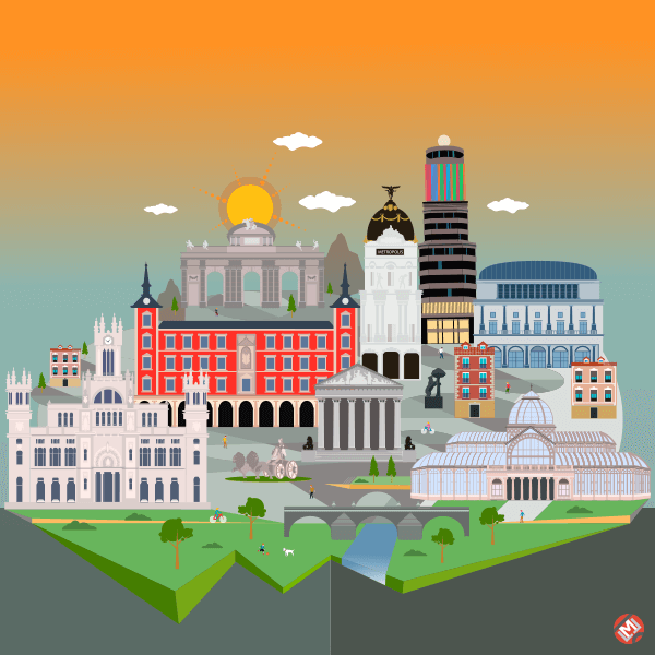 Madrid Skyline - Traditionele illustratie