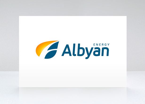 Logotipo para una empresa dedicada a la comercialización de energía eléctrica. El icono se basa en la forma de una hoja en la que se inscribe unos trazos que recuerdan la “A” de Albyan aprovechando los nervios de la hoja. -1