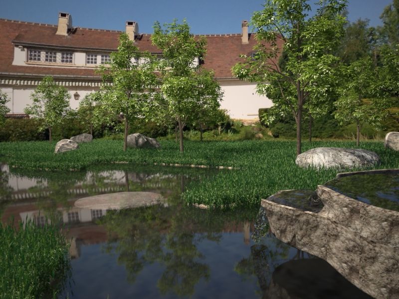 estanque artificial implantado en foto de una casa real 0