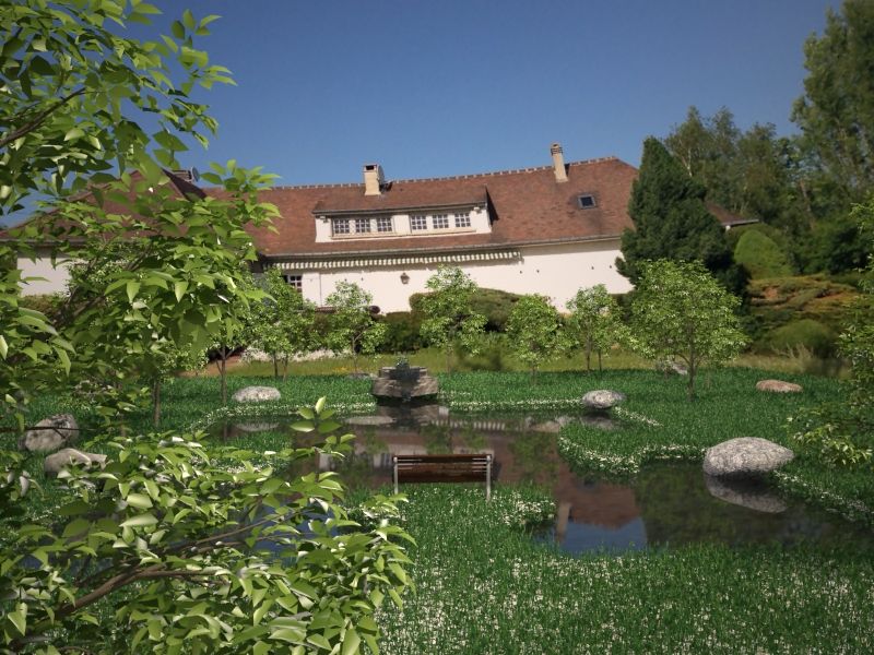 estanque artificial implantado en foto de una casa real 1