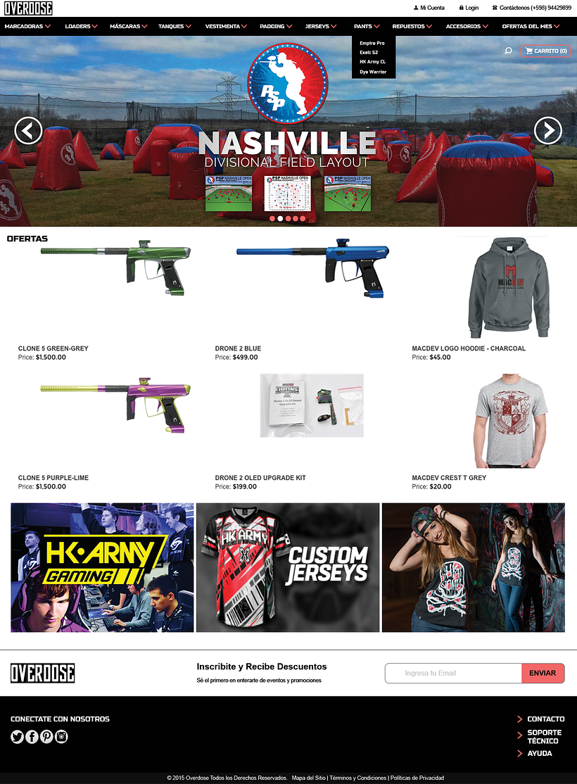 Maquetado de sitio web - Overdose Paintball Store 2
