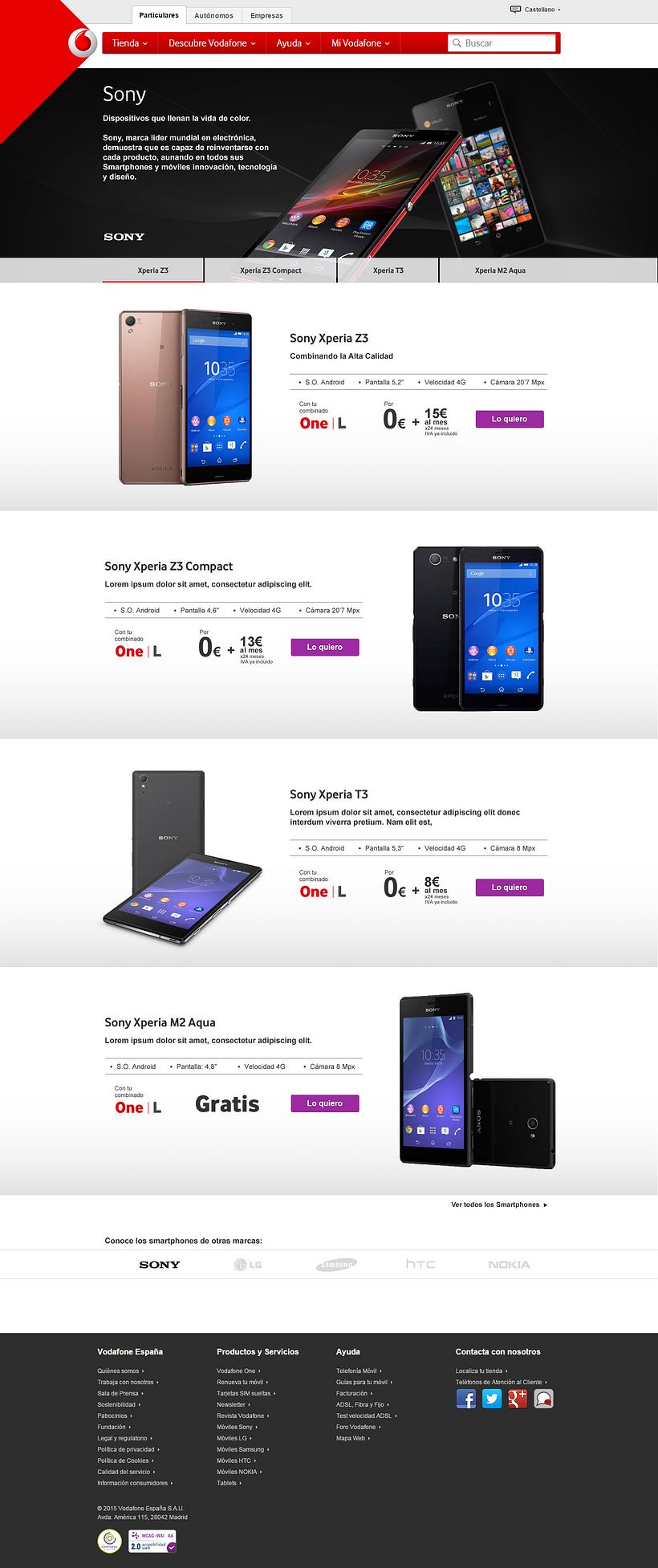 Landings de marca para Vodafone 3