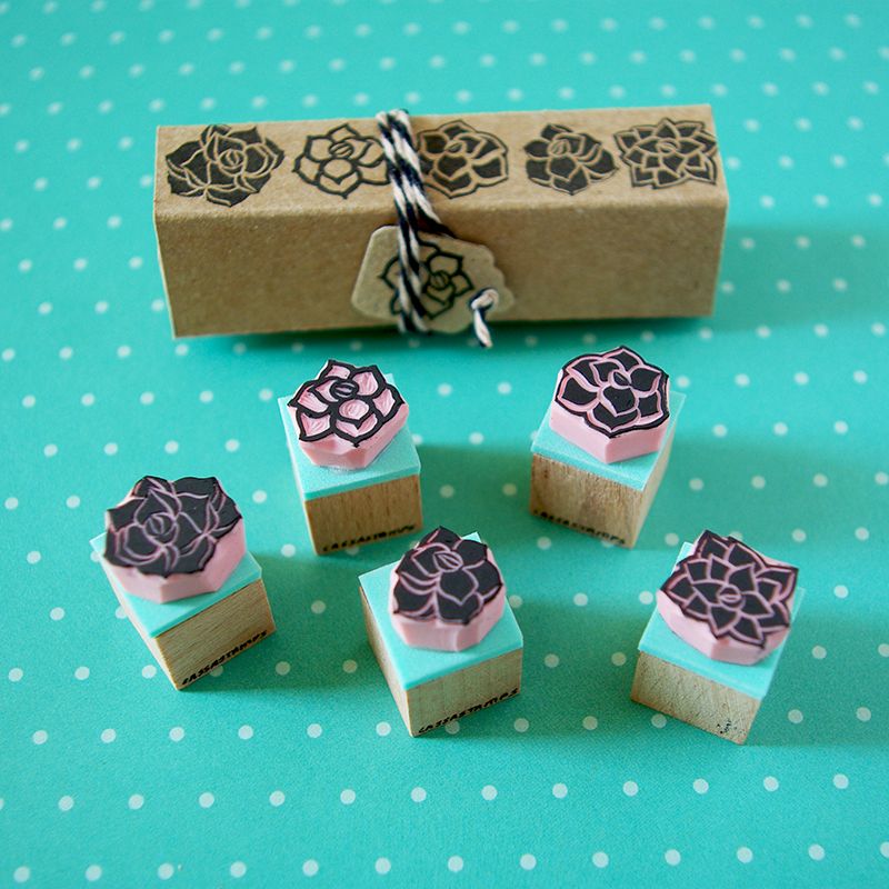 Sellos tallados a mano de plantas suculentas 6