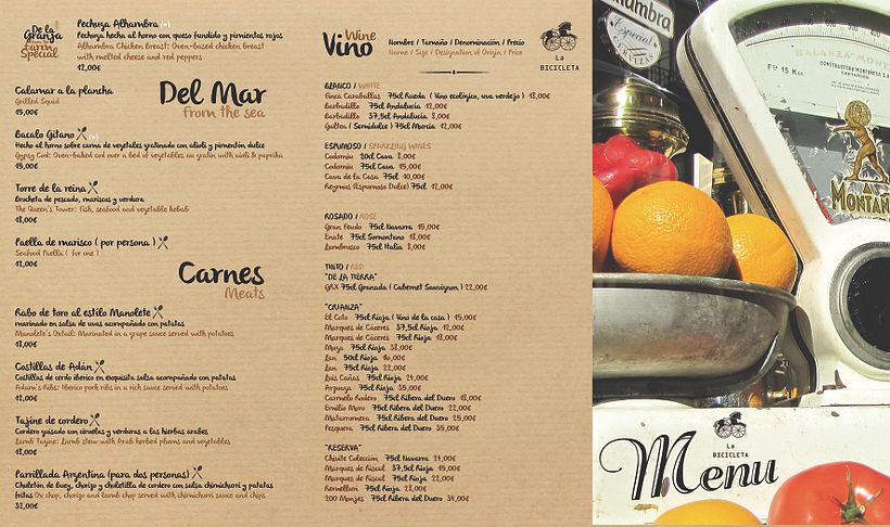 Carta Menu Restaurante La Bicicleta 0