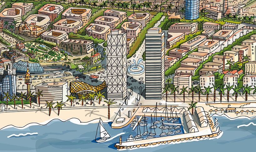 Barcelona vista desde el mar por Javier Mariscal 2