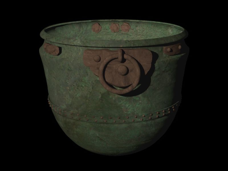 dibujo arqueológico y render de caldero romano -1