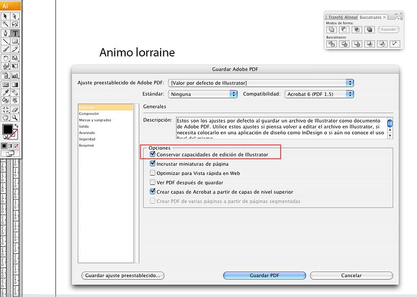Problemas al guardar un archivo illustrator a pdf 1