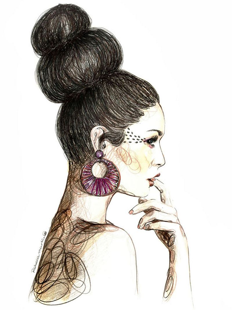 FASHION I: Ilustraciones inspiradas en fotografías de moda. Técnica mixta: acuarela, pilot, lápices de colores. 3