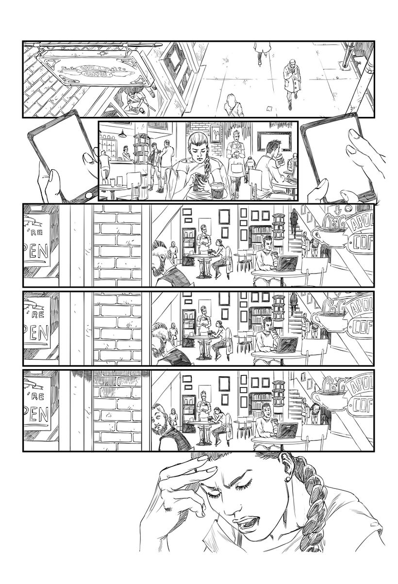 Heroína con trenza en blanco y negro - Cómic