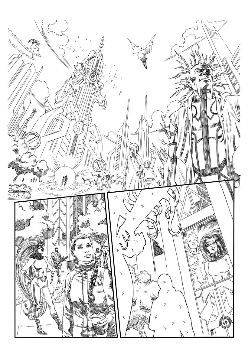 Heroína con trenza en blanco y negro - Cómic