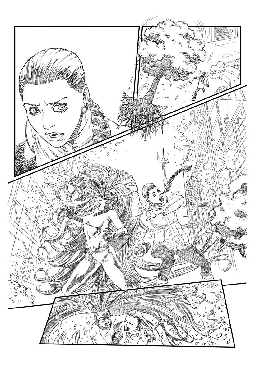Heroína con trenza en blanco y negro - Cómic