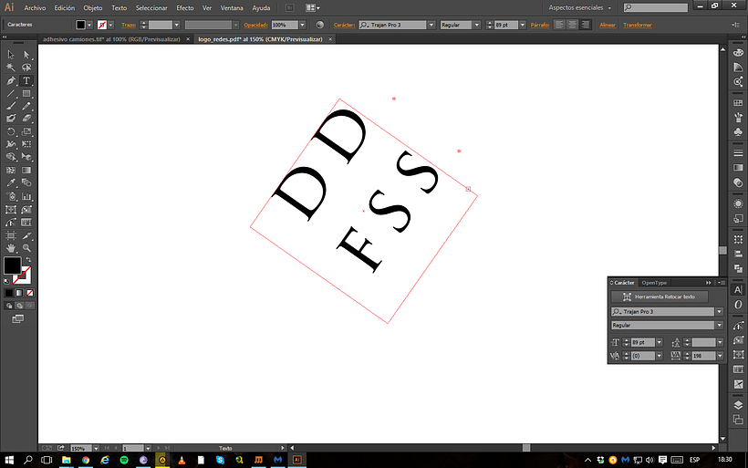 Problema con la orientación del texto en Illustrator 1