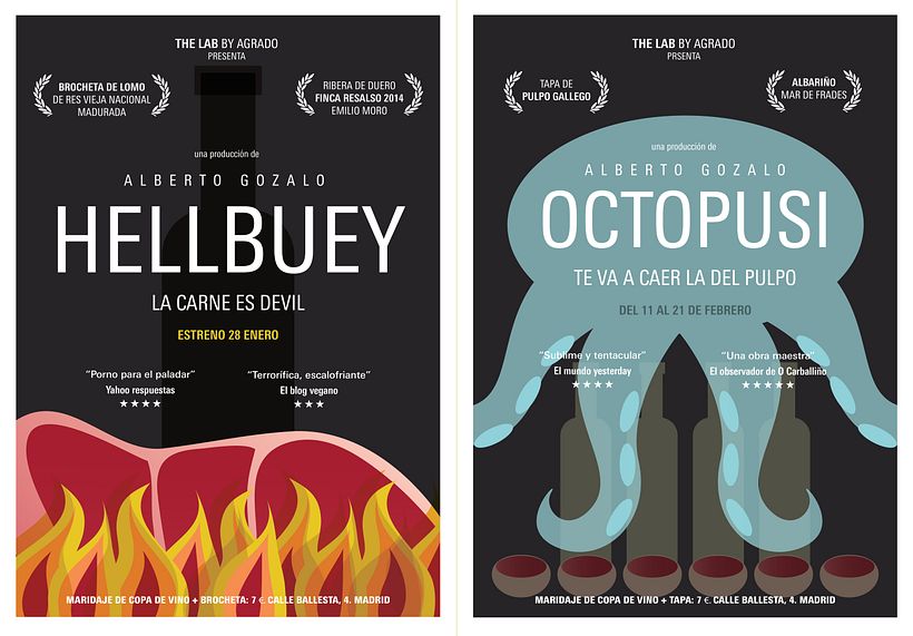 Posters para los estrenos quincenales en The Lab, el experimento gastronómico de la calle ballesta 1