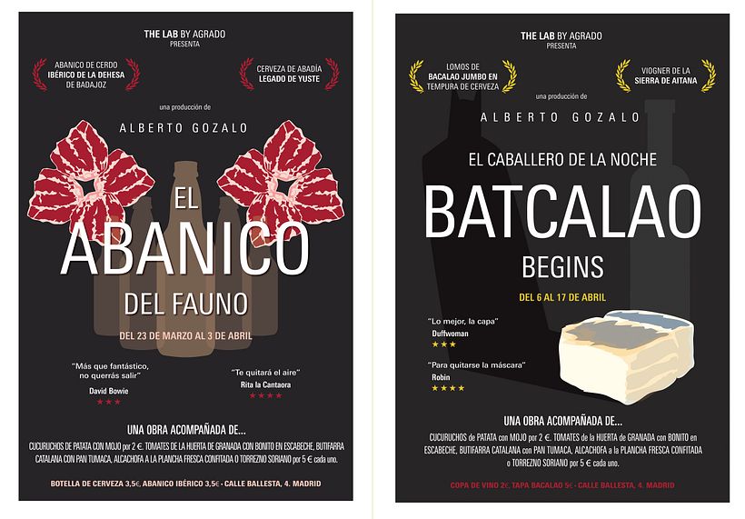 Posters para los estrenos quincenales en The Lab, el experimento gastronómico de la calle ballesta 3