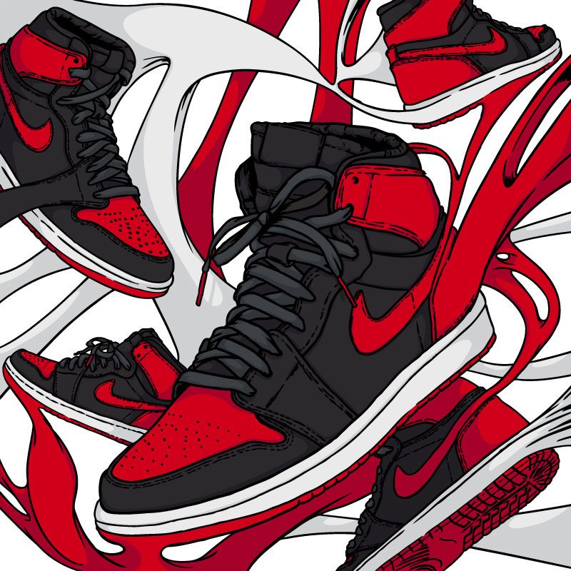 Ilustración basada en las Air Jordan 1 Retro High OG "Banned" 0