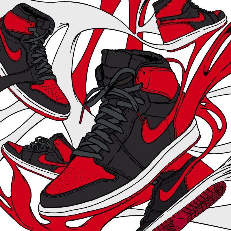 Ilustración basada en las Air Jordan 1 Retro High OG "Banned" 1
