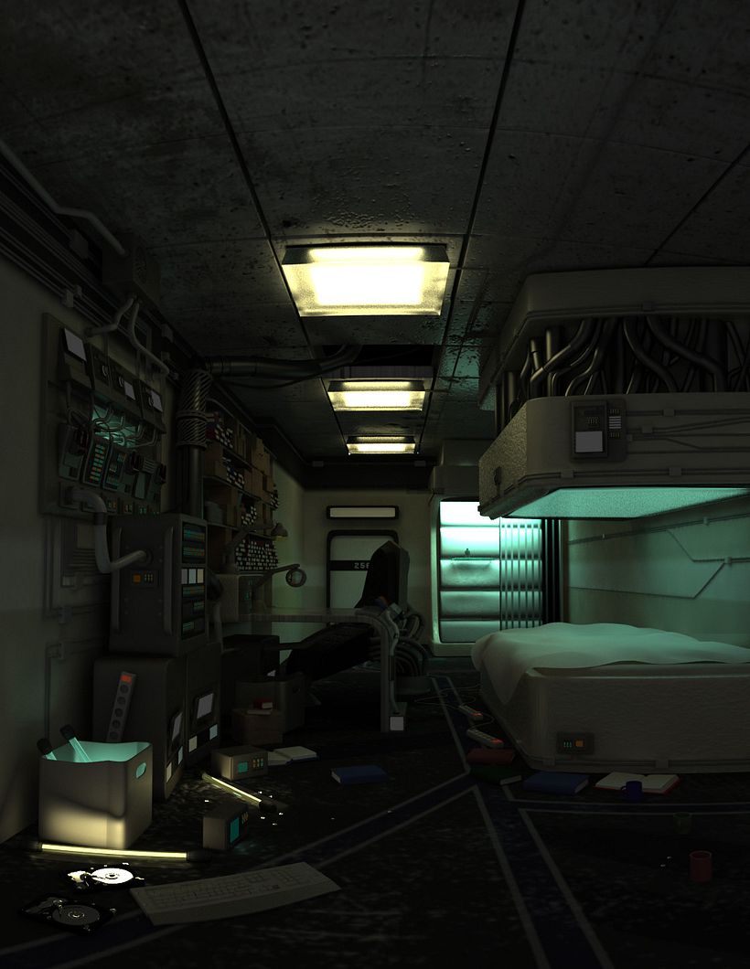 Texturing and Lighting Hitech room. Inspired in Cornelius Dämmrich work -1