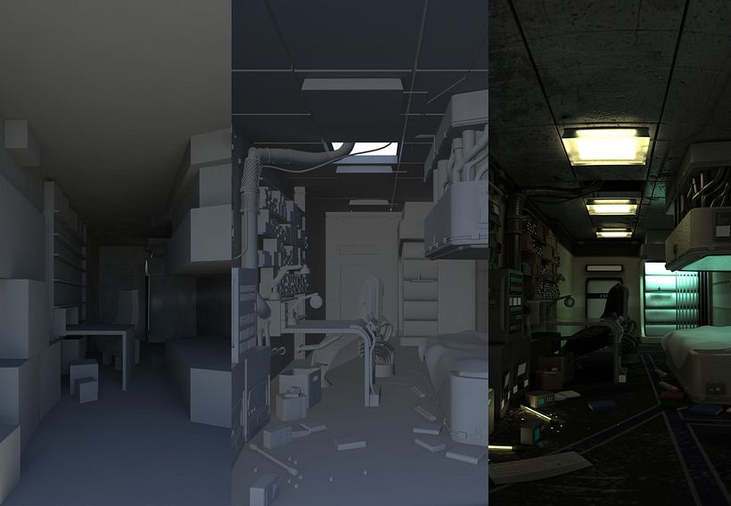 Texturing and Lighting Hitech room. Inspired in Cornelius Dämmrich work 0