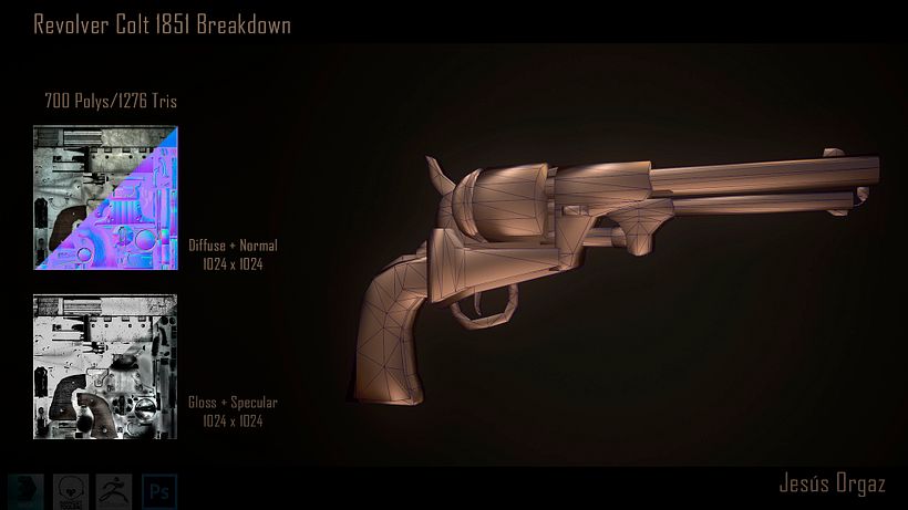 Revolver Colt 1851 Low poly 1