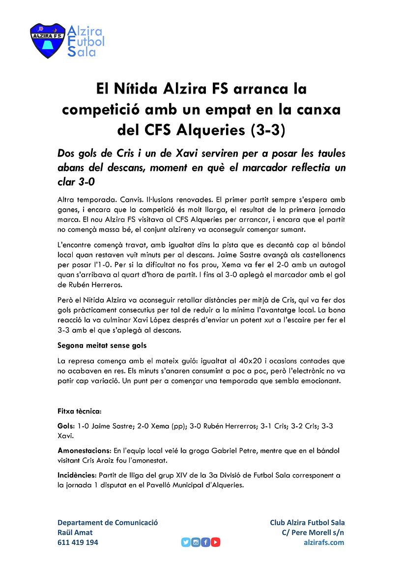 Comunicación |  Alzira Futbol Sala 3