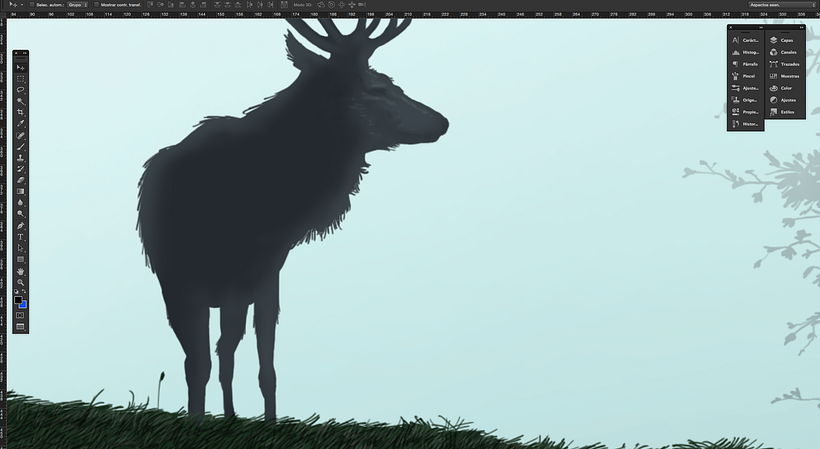 Ilustración, paisaje y un ciervo 2