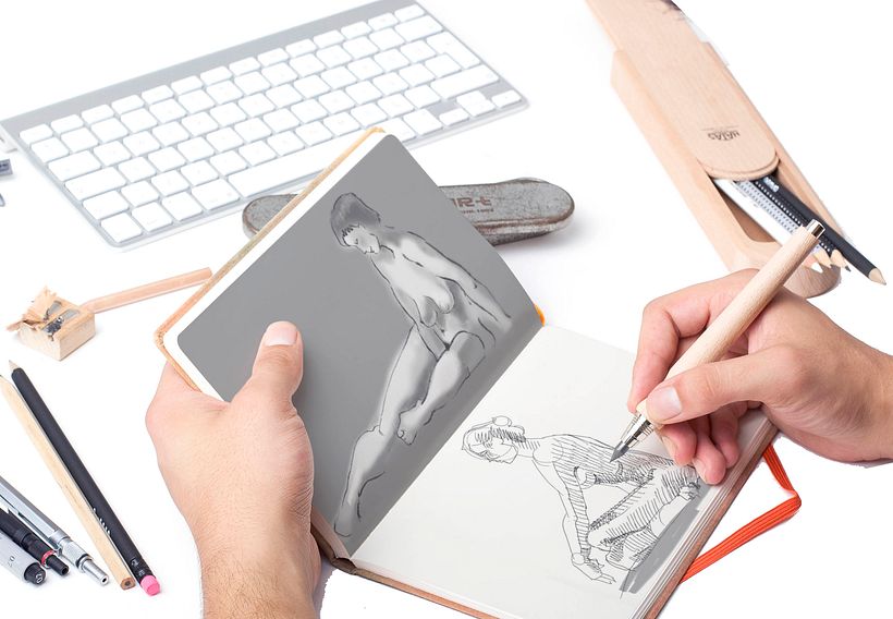 Ilustraciones a lápiz montadas en Mockups - Tradycyjna ilustracja