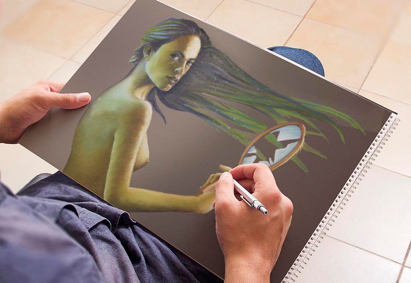 Ilustraciones a lápiz montadas en Mockups - Tradycyjna ilustracja