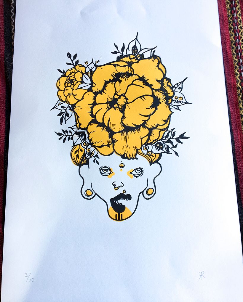 Serigrafía en papel de una de mis txamanas - Illustration traditionnelle