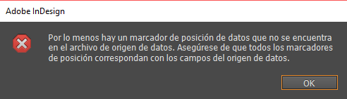 Indesign, error en la combinación de datos 1