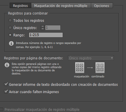 Indesign, error en la combinación de datos 1
