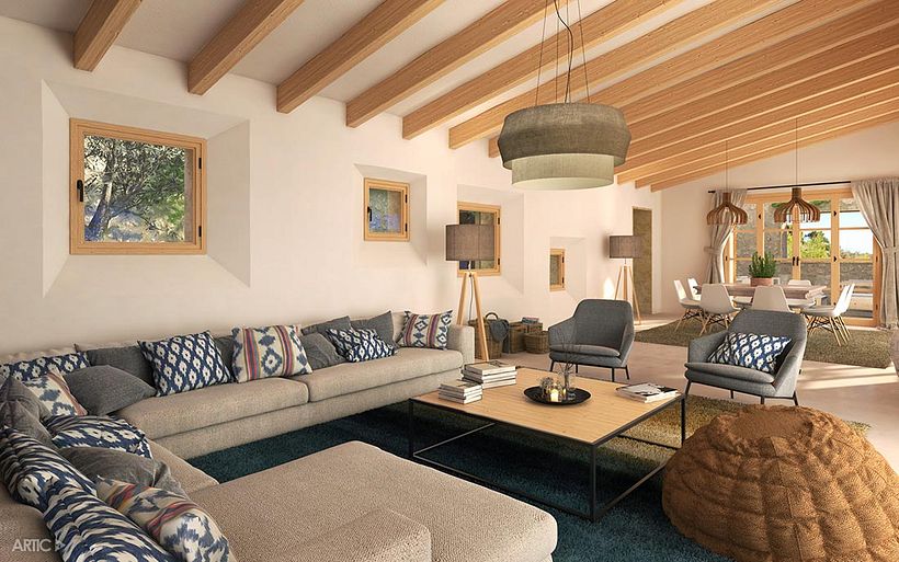 Interiorismo y visualización 3D de una vivienda rústica 1
