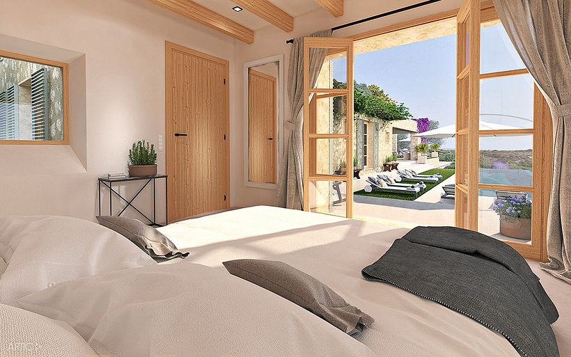 Interiorismo y visualización 3D de una vivienda rústica 3