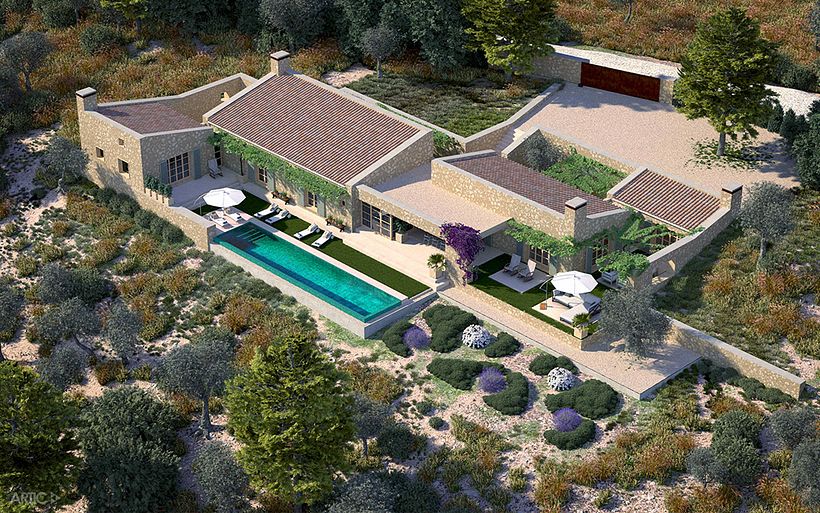Interiorismo y visualización 3D de una vivienda rústica 4