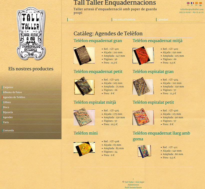 Web con catálogo de productos para Tall Taller 2