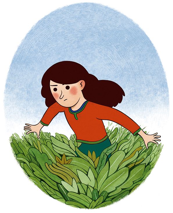 Girl in the field - Tradycyjna ilustracja