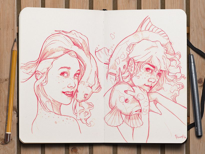 Girls With Fishes - Ilustración -1