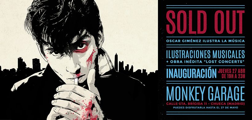 Invitación a exposición "SOLD OUT. Oscar Giménez ilustra la música" en Madrid 0