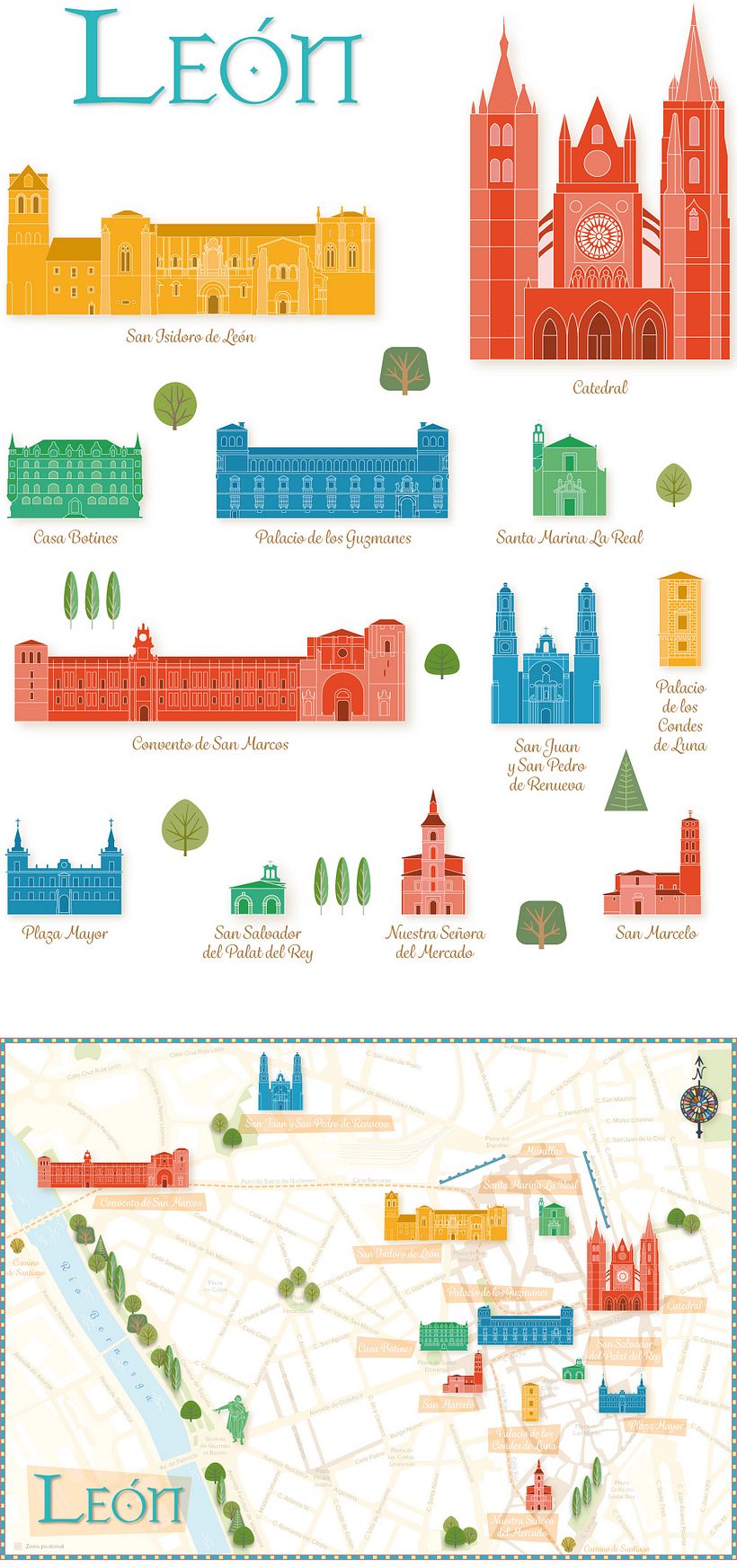 Mapa turístico ilustrado de León 1