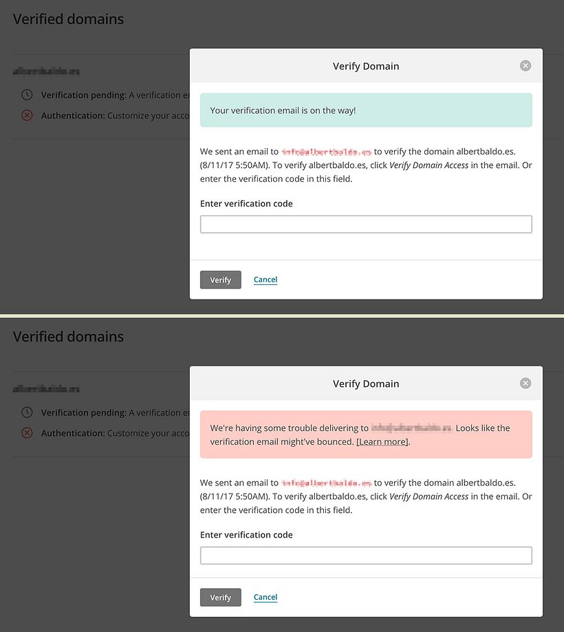 Problema MailChimp. Verification email. 1