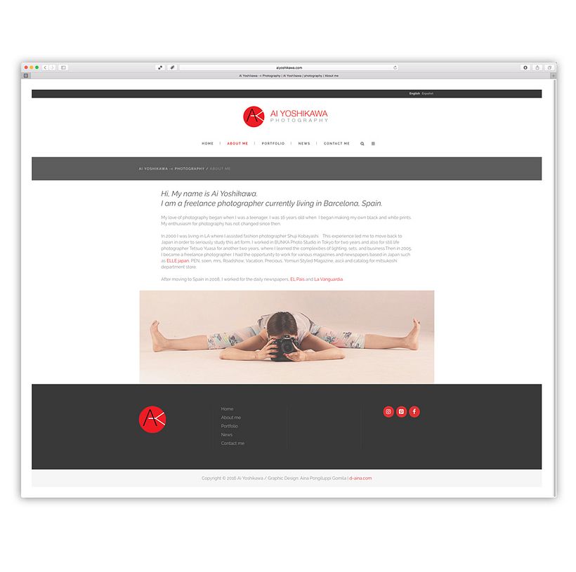 Ai Yoshikawa Photography. Diseño, programación web con customización de plantilla wordpress 0