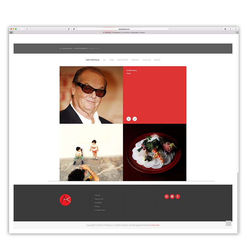 Ai Yoshikawa Photography. Diseño, programación web con customización de plantilla wordpress 1