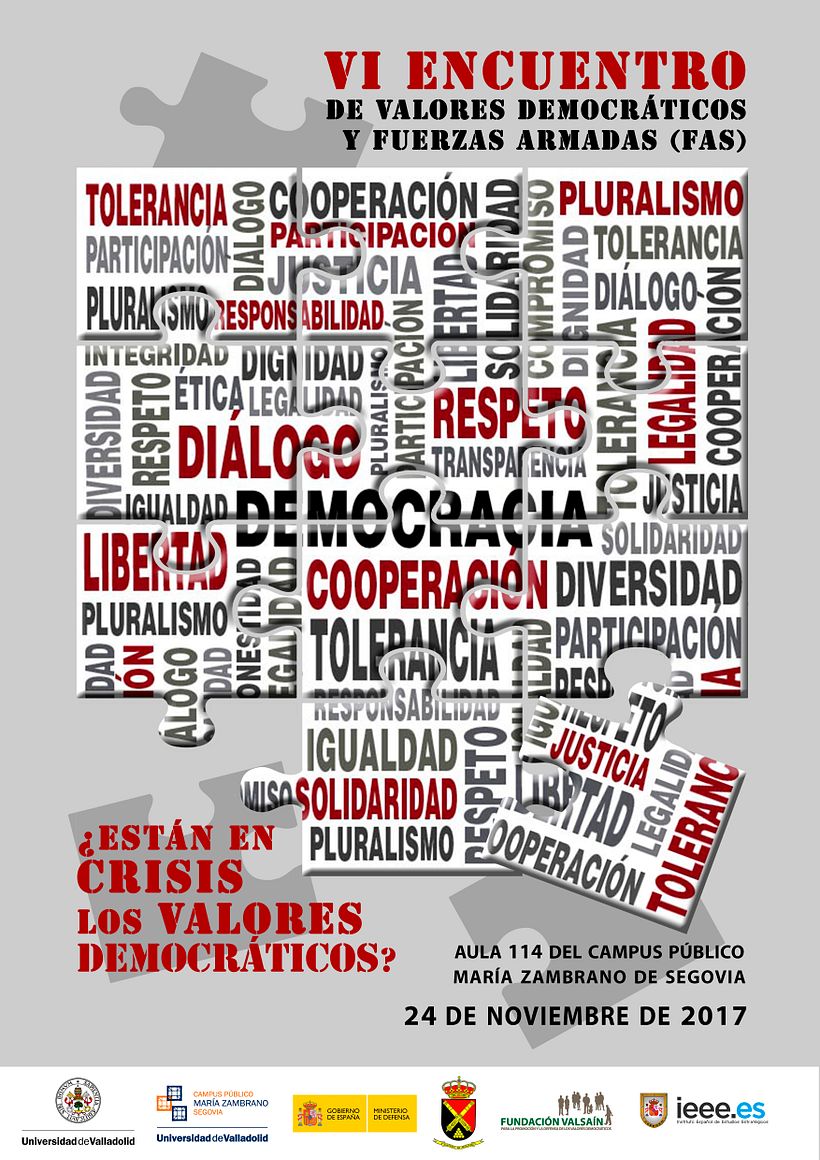 VI ENCUENTRO DE VALORES DEMOCRÁTICOS Y FUERZAS ARMADAS (FAS) |  1º Premio del concurso de carteles - Ilustración tradicional