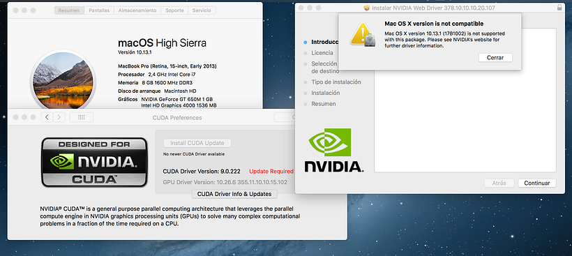 Problema CUDA + High Sierra 1