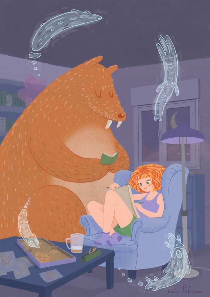 Ana the brave and mister Baxter. - Illustrazione tradizionale