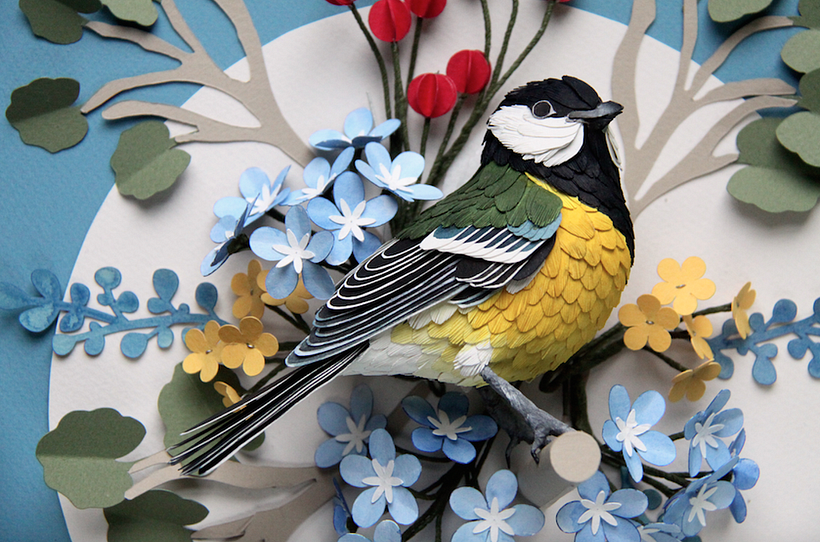 Great tit with floral background  1